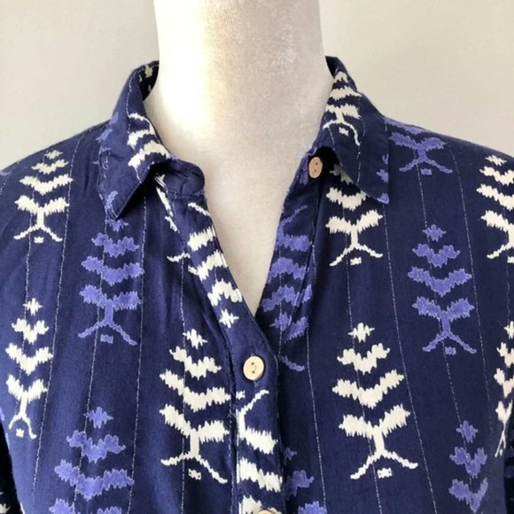 Ethnicity Indigo Blue Printed Button Down Shirt M - Picture 2 of 5